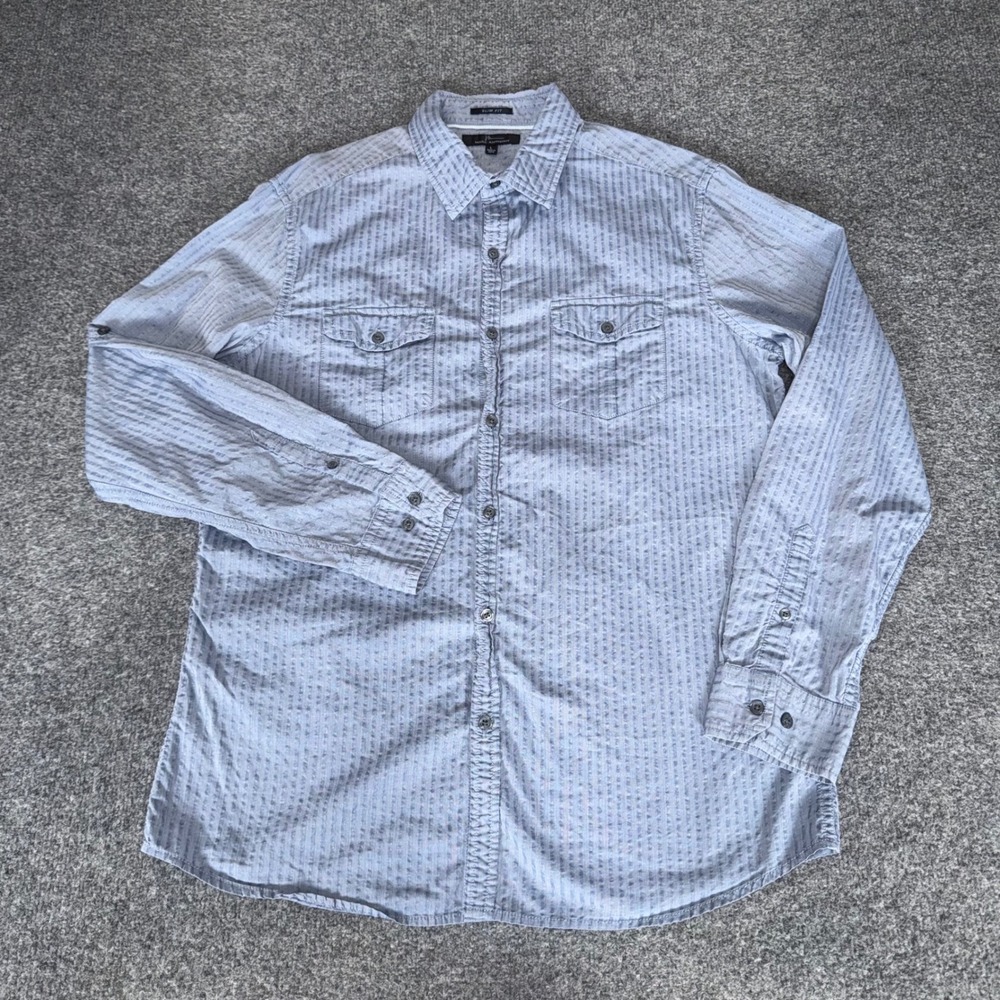 Marc Anthony Mens Slim Fit Blue Textured Stripe Button Down Shirt Large Casual